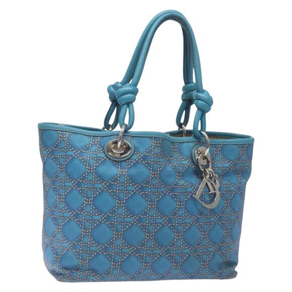 DIOR Canage Hand Bag Coated Canvas Blue Silver - Picture 1 of 12